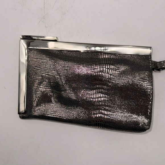 Calvin Klein Blue Metallic Leather Wristlet Wallet Clutch With Mirror - Picture 3 of 9
